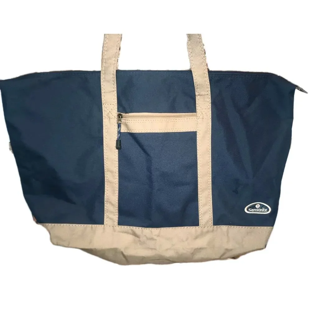 Samsonite Canvas Yacht Travel Tote Bag Weekender Foldable Beige Navy Large 24